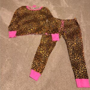 Vintage Victorias Secret Thermal Legging Top shirt Set Large Hot Pink Leopard
